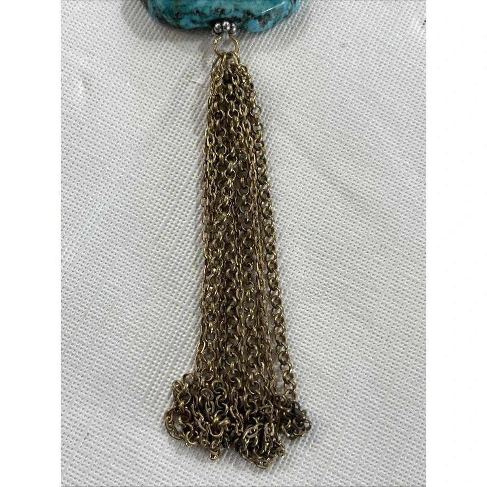Large Turquoise Color Stone Boho Tassel Necklace Festival Statement